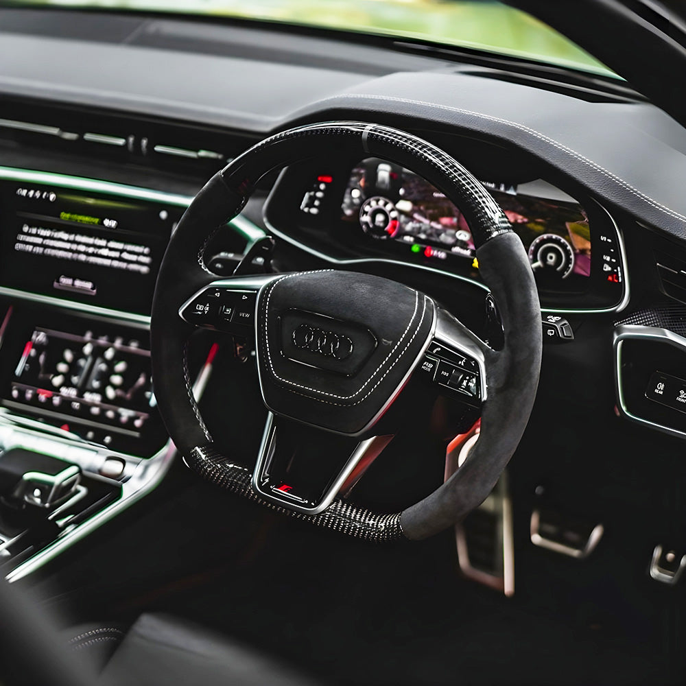 Side View of Audi RS6 Style Custom Carbon Fibre Steering Wheel Installed