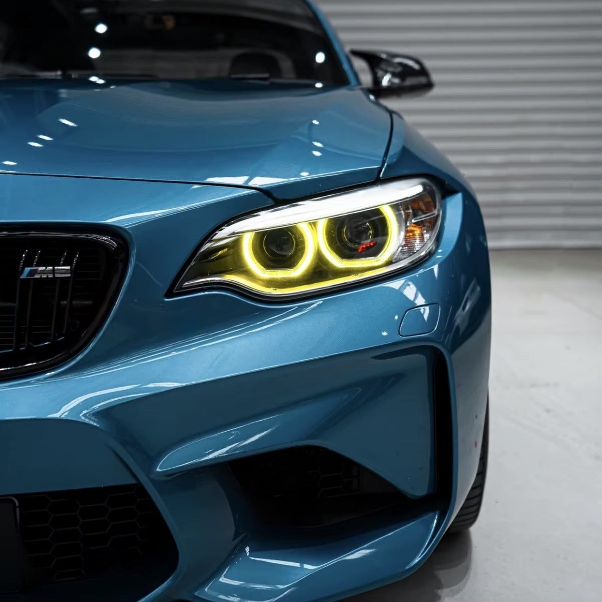 Close-Up of CSL Yellow DRLs on BMW M2 F87 Pre-LCI