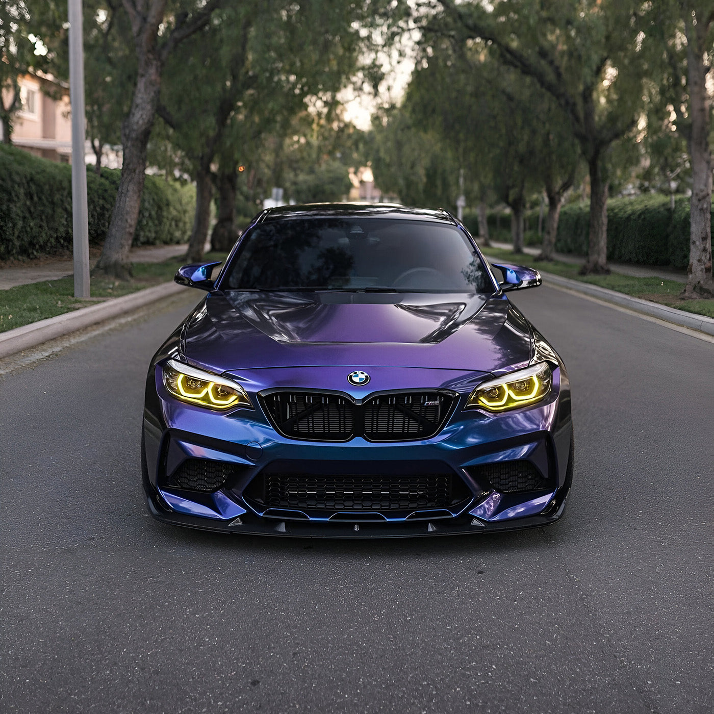 BMW M2 F87 with CSL Yellow DRL Modules Installed – Front View