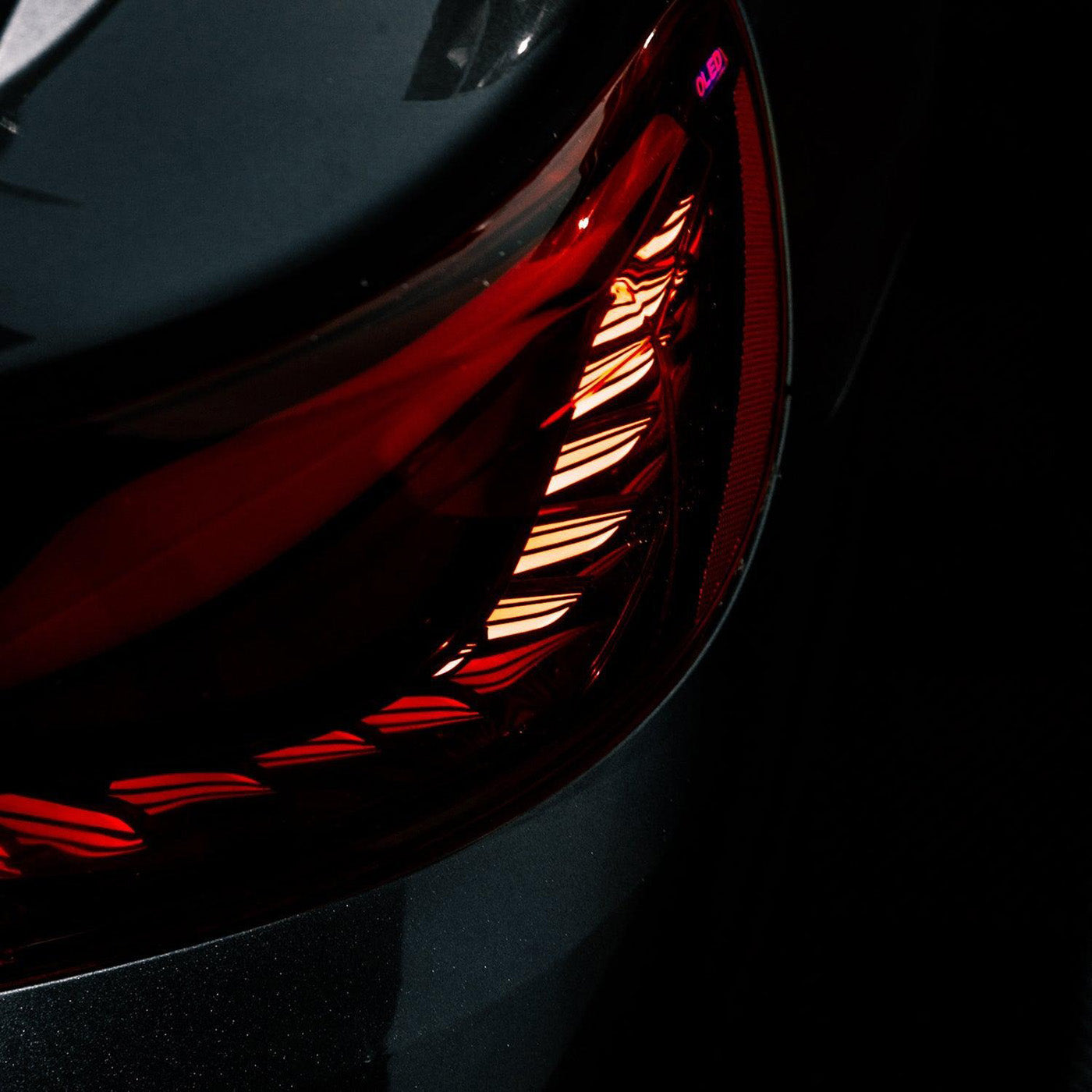 Angled Close-Up of GTS Style OLED Tail Lights on BMW M2 F87