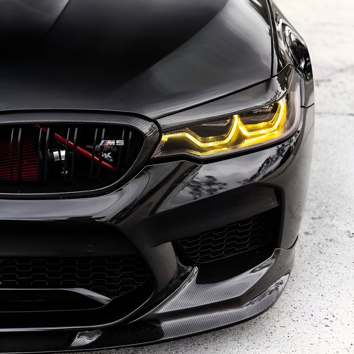 Close-Up of CSL Yellow DRL LED Modules on BMW M5 F90 Pre-LCI