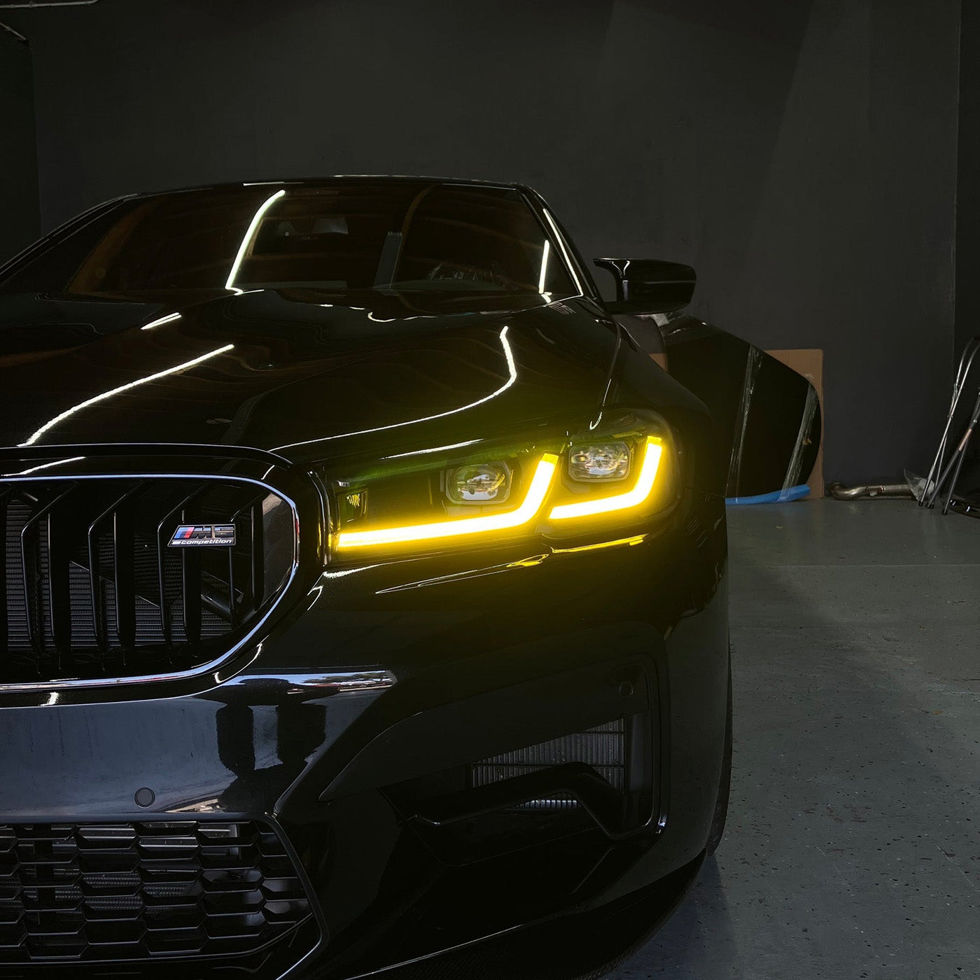 Close-Up of CSL Yellow DRL LED Modules on BMW M5 F90