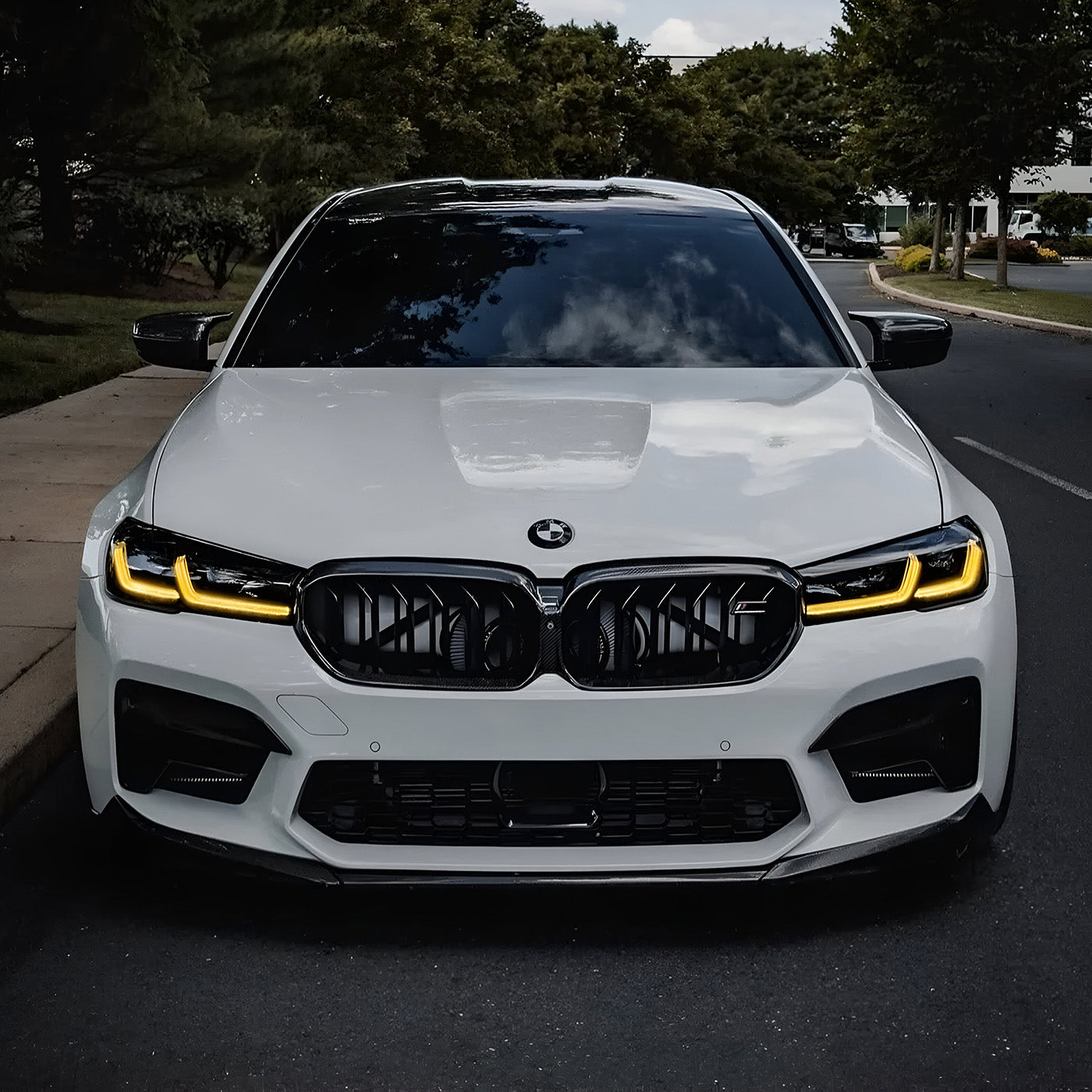 Angled View of CSL Yellow DRL Modules for BMW M5