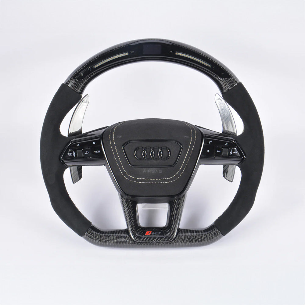 Angle View of Custom Carbon Fibre Steering Wheel for Audi RS6 Style