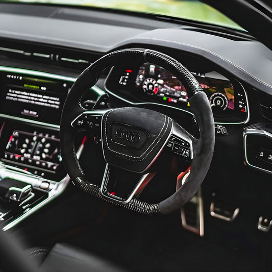 Side View of Audi RS6 Style Custom Carbon Fibre Steering Wheel Installed