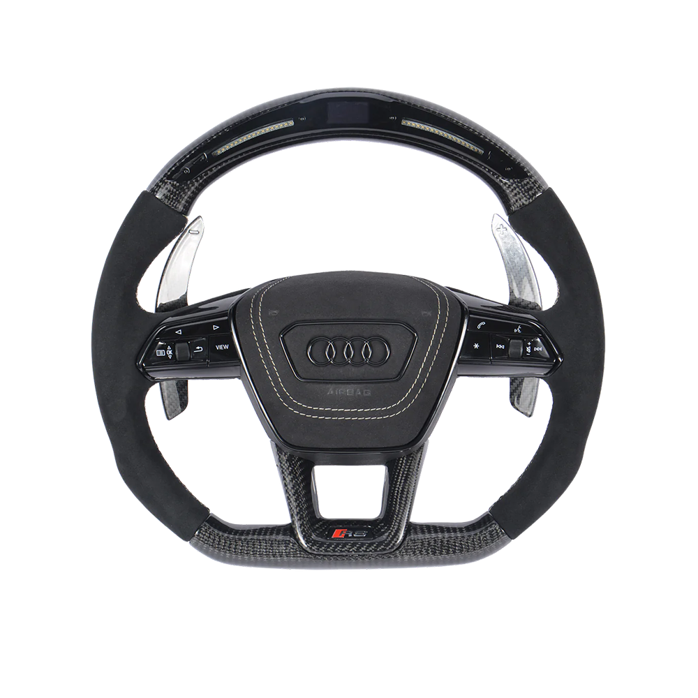 Customisable Carbon Fibre Steering Wheel for Audi RS6 Style - Transparent View