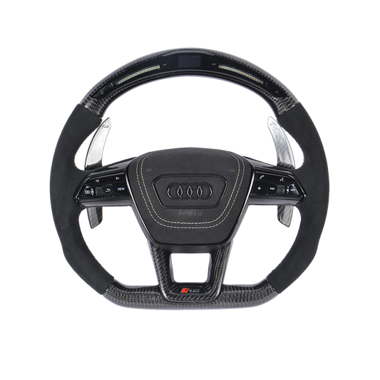 Customisable Carbon Fibre Steering Wheel for Audi RS6 Style - Transparent View