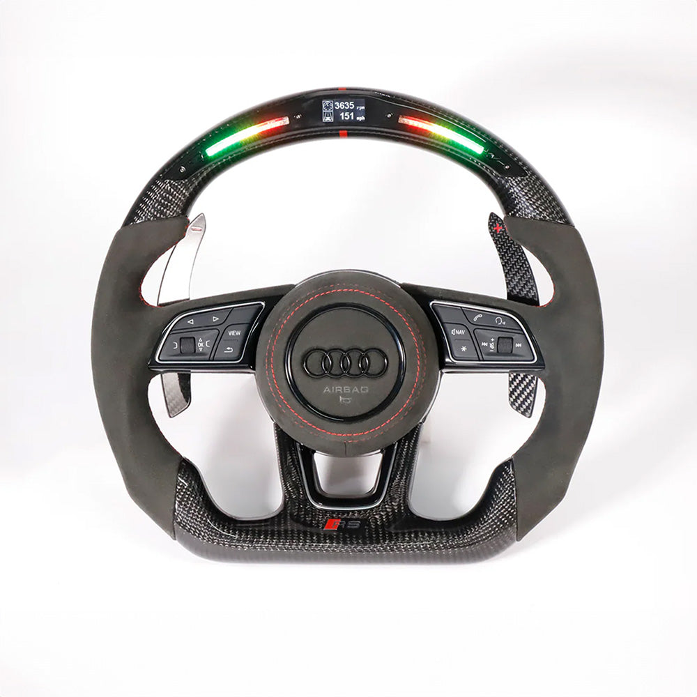 Angle View of Custom Carbon Fibre Steering Wheel for Audi RS B9 Style