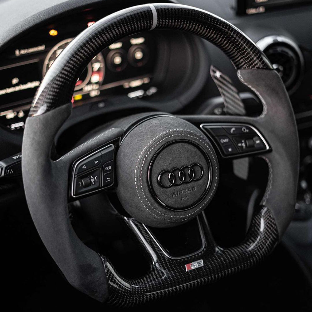 Side View of Audi RS B9 Custom Carbon Fibre Steering Wheel Installed