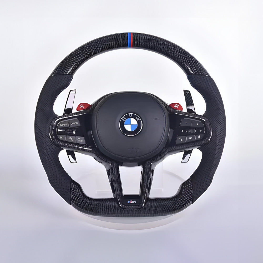 Angle View of Custom Carbon Fibre Steering Wheel for BMW G Series LCI