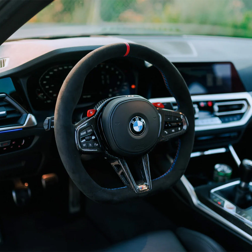 Side View of BMW G Series LCI Custom Carbon Fibre Steering Wheel Installed