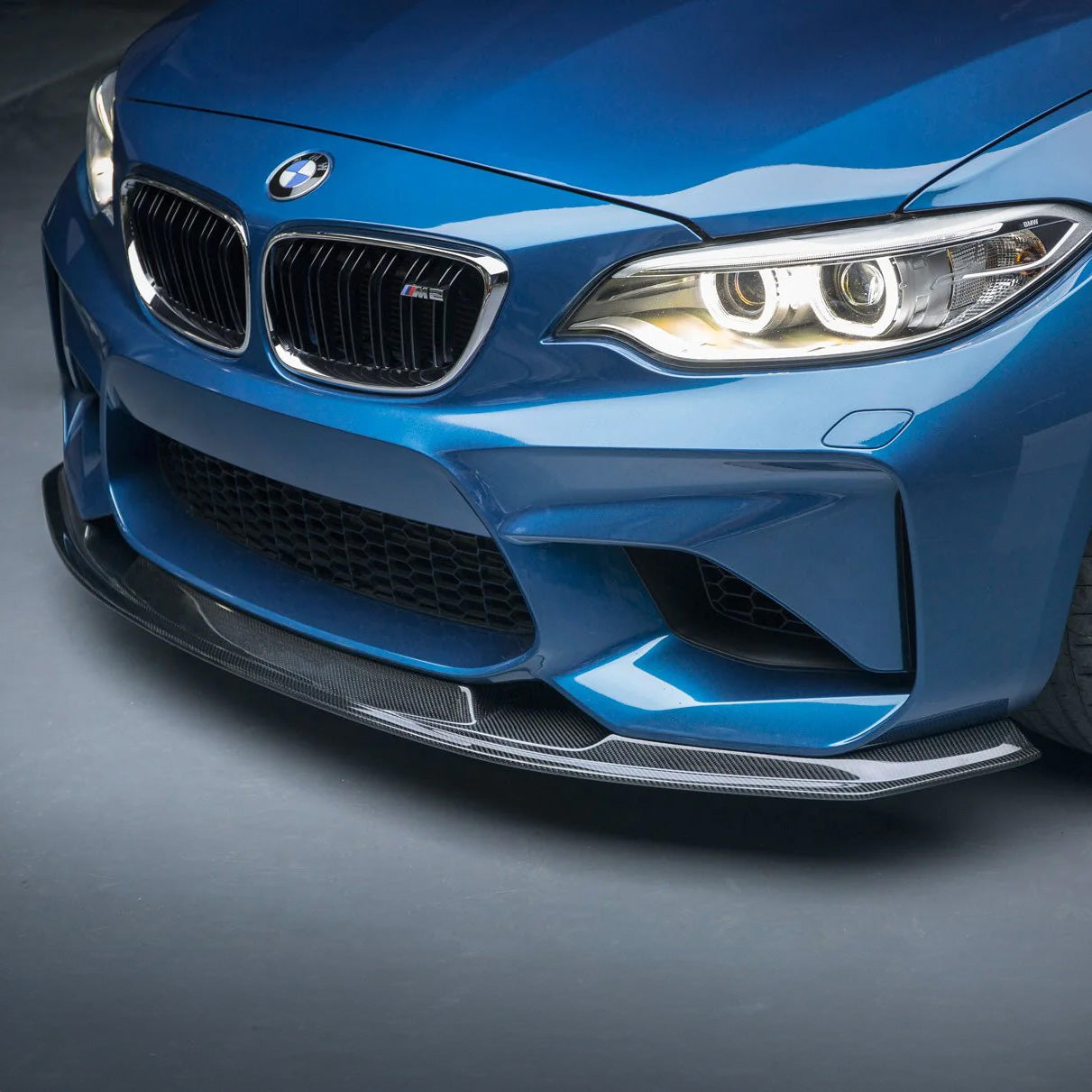 BMW M2 F87 with Carbon Fibre GTS Front Splitter Installed - Side View