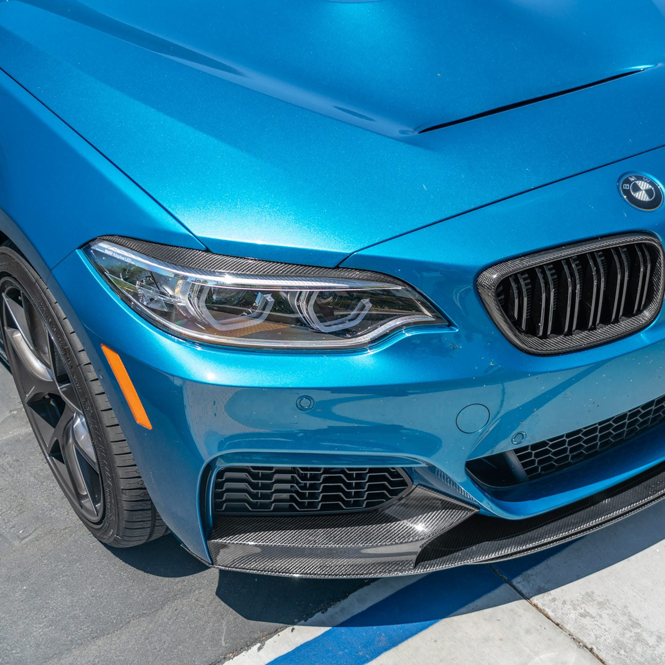 BMW M2 F87 with Carbon Fibre Headlight Eyelids Installed - Front View