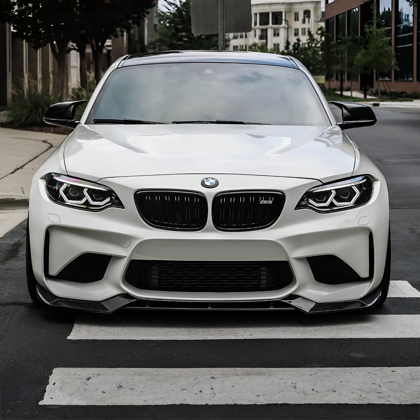 BMW M2 F87 with Carbon Fibre Vorsteiner Front Splitter Installed - Front View