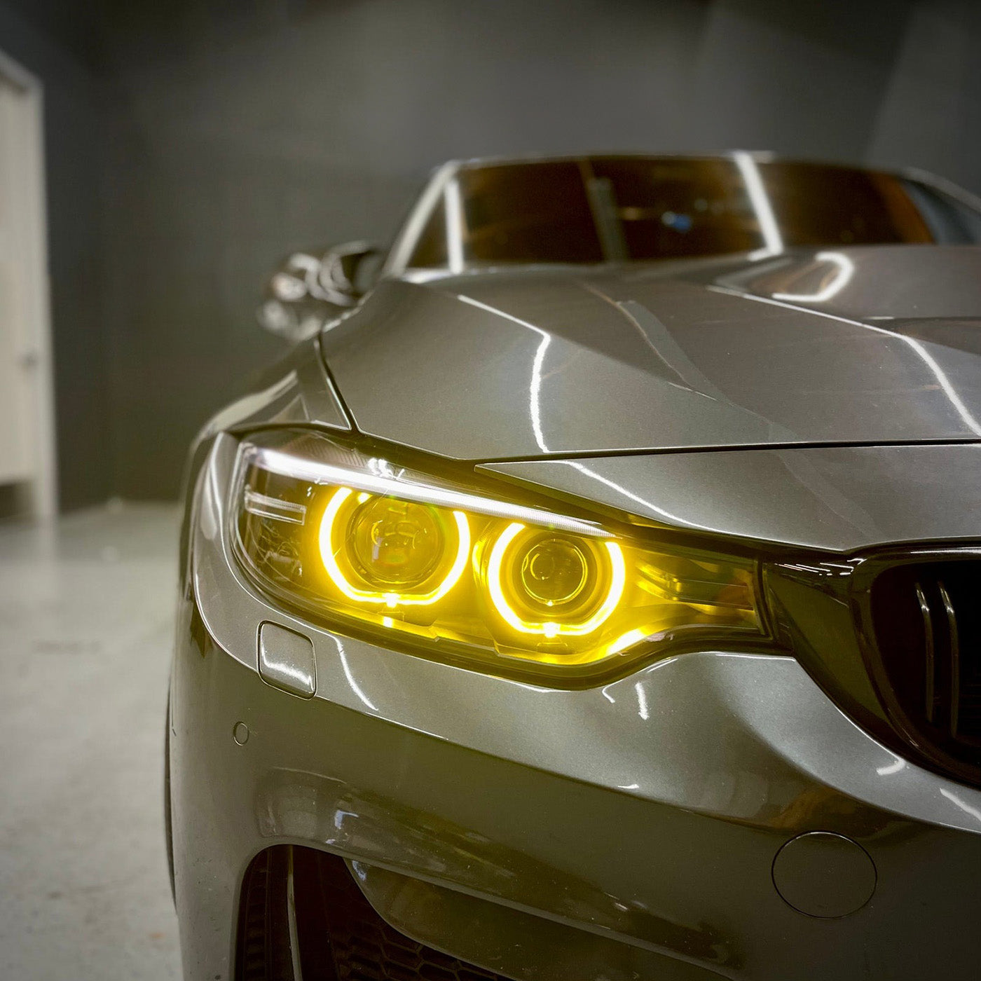 Close-Up of CSL Yellow DRLs on BMW M4 F82 Pre-LCI