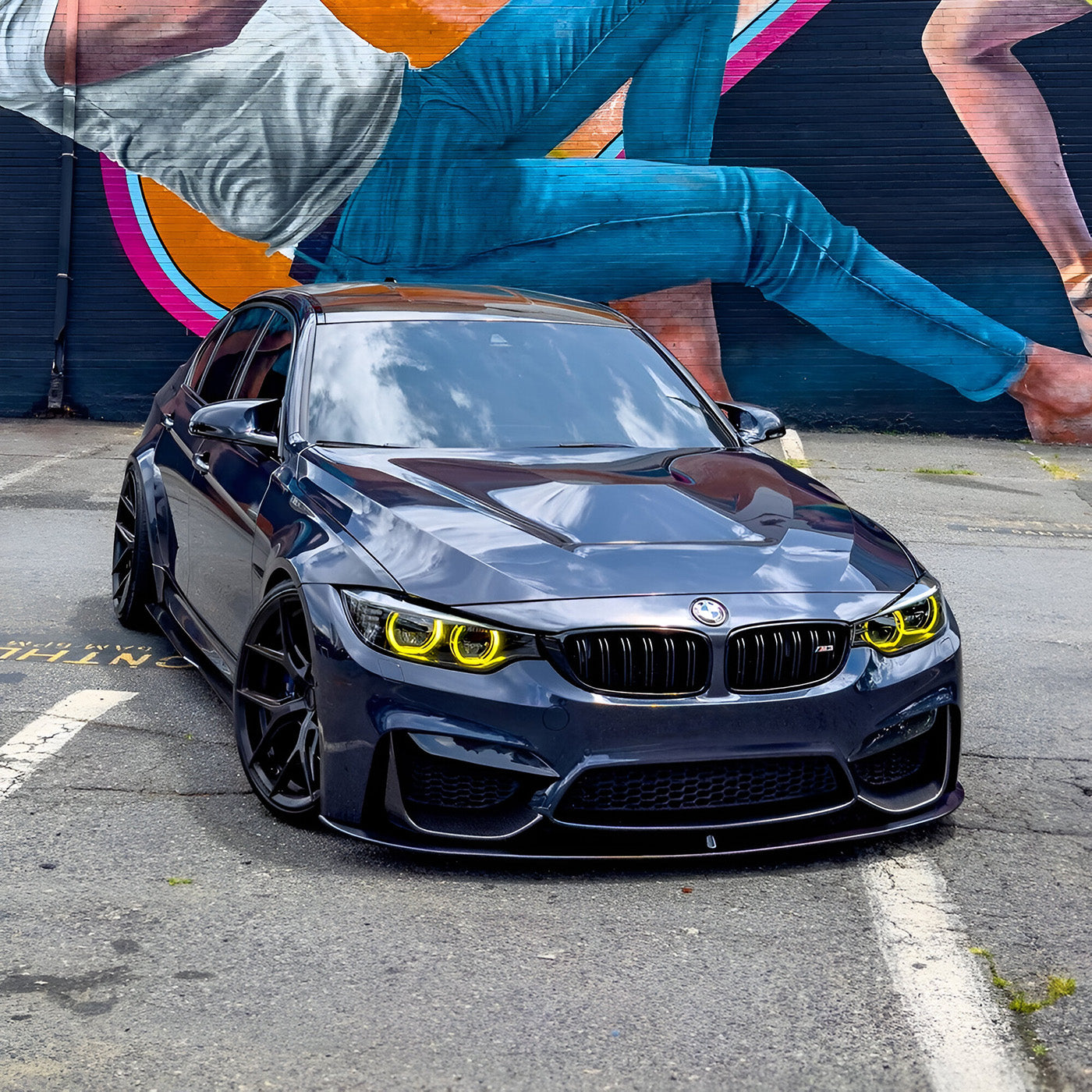 BMW M3 F80 Pre-LCI with CSL Yellow DRL Modules Installed – Front View