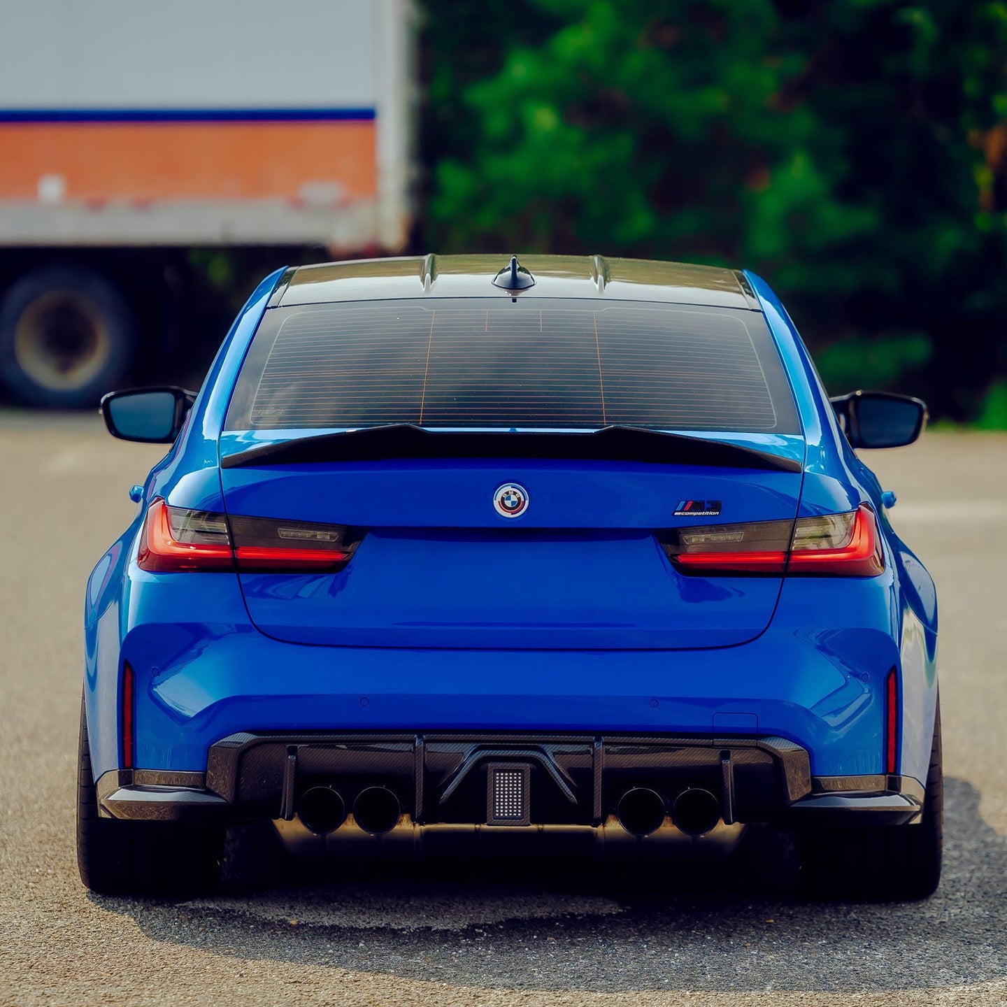 BMW M3 & M4 G80/G82/G83 with Carbon Fibre F1 Brake Light Rear Diffuser Installed - Rear View