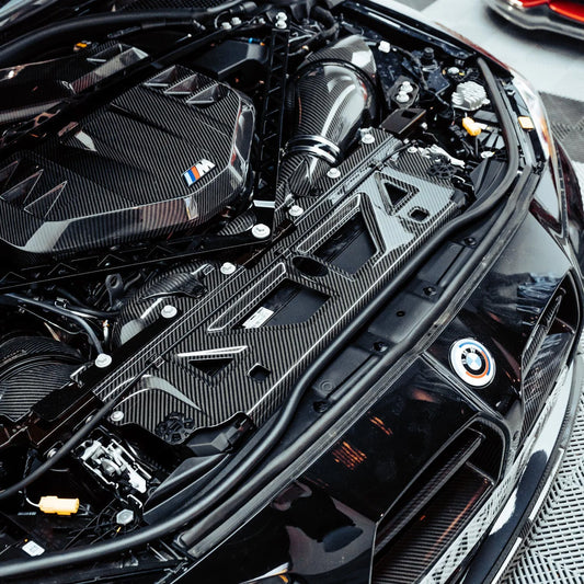 BMW M3 & M4 G80/G82/G83 with Carbon Fibre Replacement Radiator Cooling Shroud Slam Installed - Top View