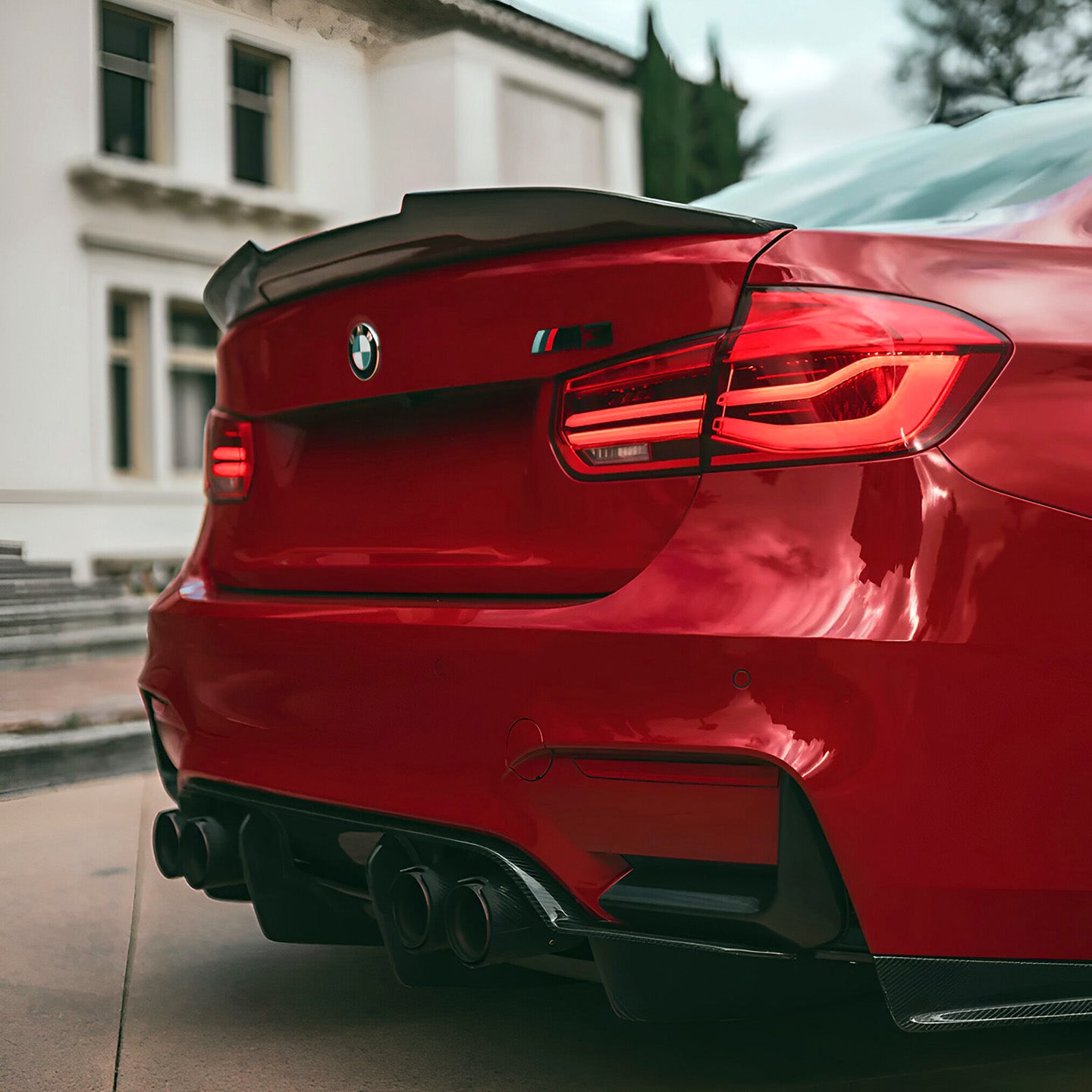 BMW M3 F80 with Carbon Fibre Ducktail Rear Spoiler Installed - Rear View