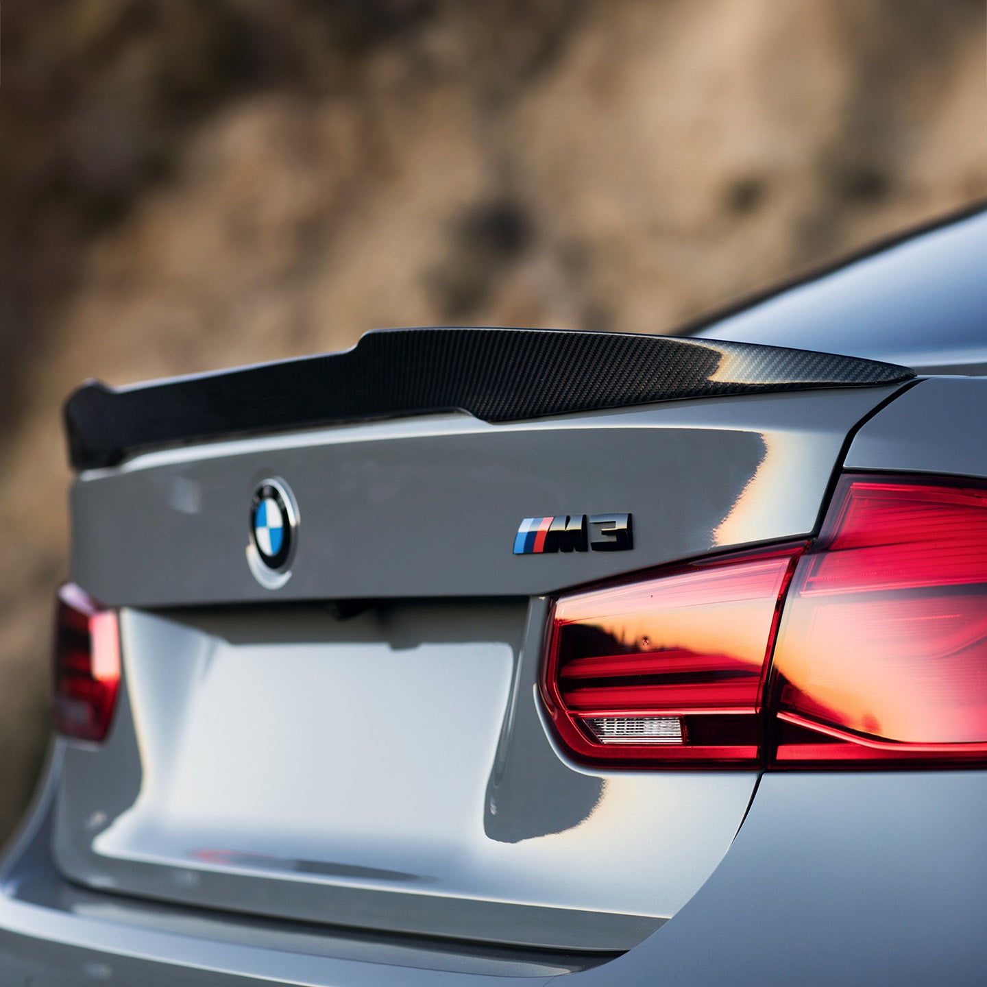 BMW M3 F80 with Carbon Fibre 'M4 Style' Rear Spoiler Installed - Side View