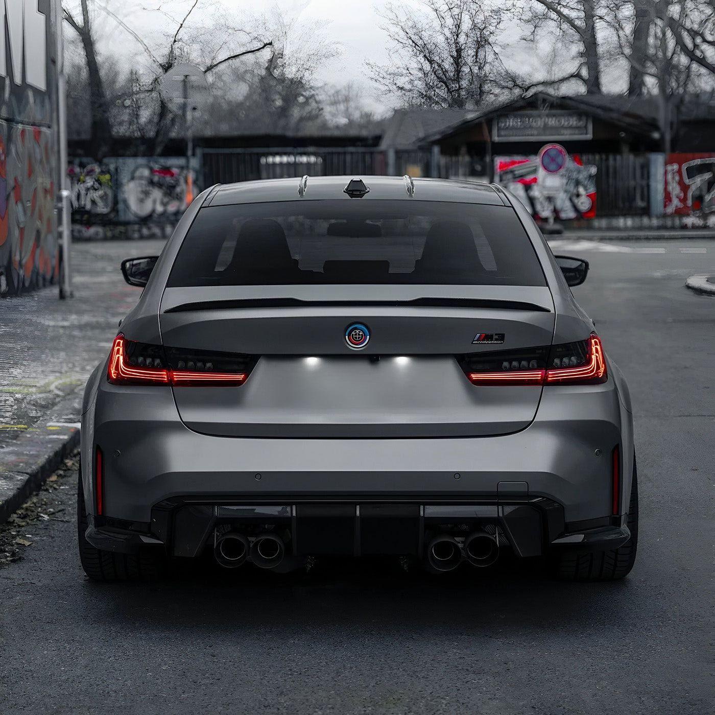 BMW M3 G80 with CSL Style Laser Tail Lights Installed – Rear View