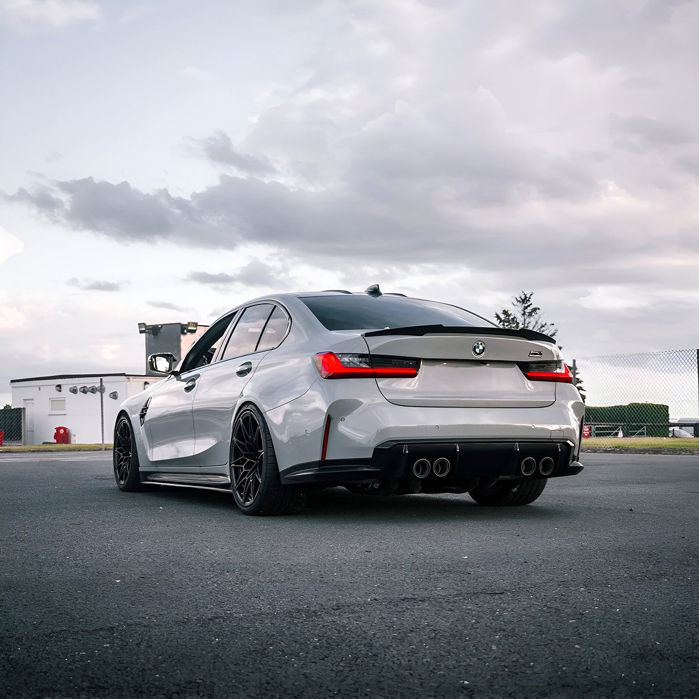 BMW M3 G80 with Carbon Fibre 'M4 Style' Rear Spoiler Installed - Rear View