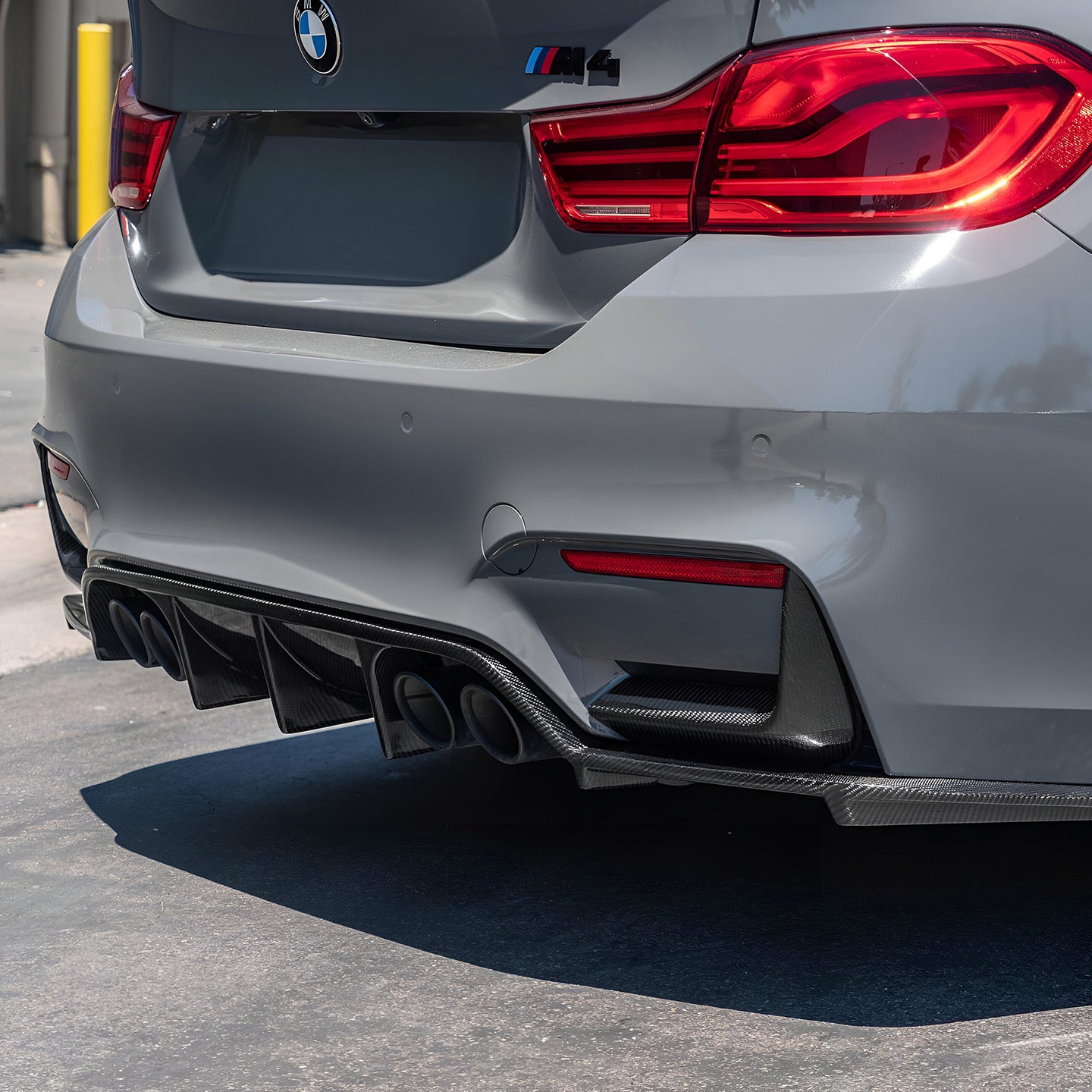 BMW M4 F82 with Carbon Fibre Rear Bumper Inserts Installed - Rear View