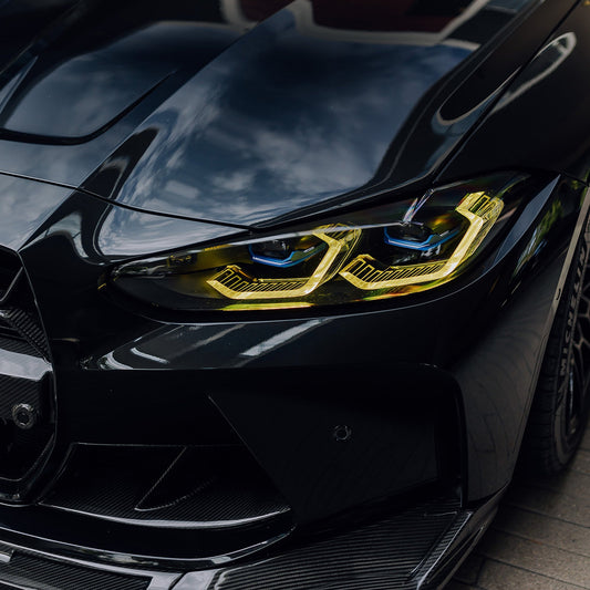 Close-Up of CSL Yellow Daytime Running Lights on BMW M4 G82