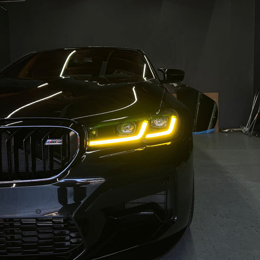 Close-Up of CSL Yellow DRL LED Modules on BMW M5 F90