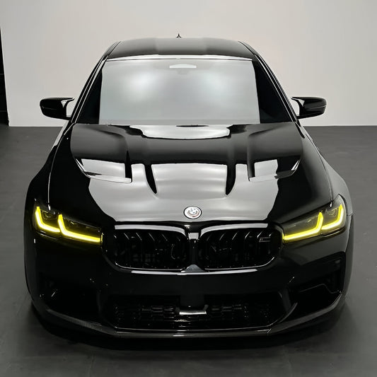 BMW M5 F90 with CSL Yellow DRLs Installed – Front Headlight View