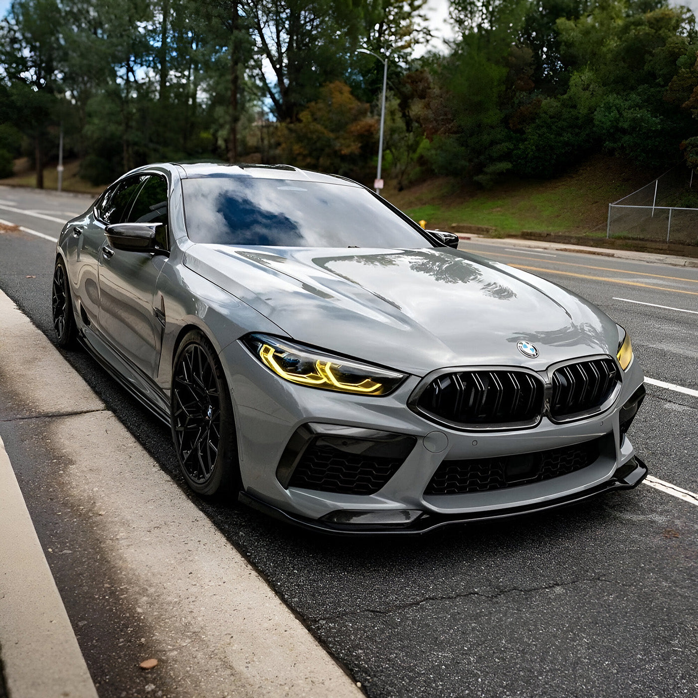 BMW M8 with CSL Yellow DRLs Installed – Head-On View