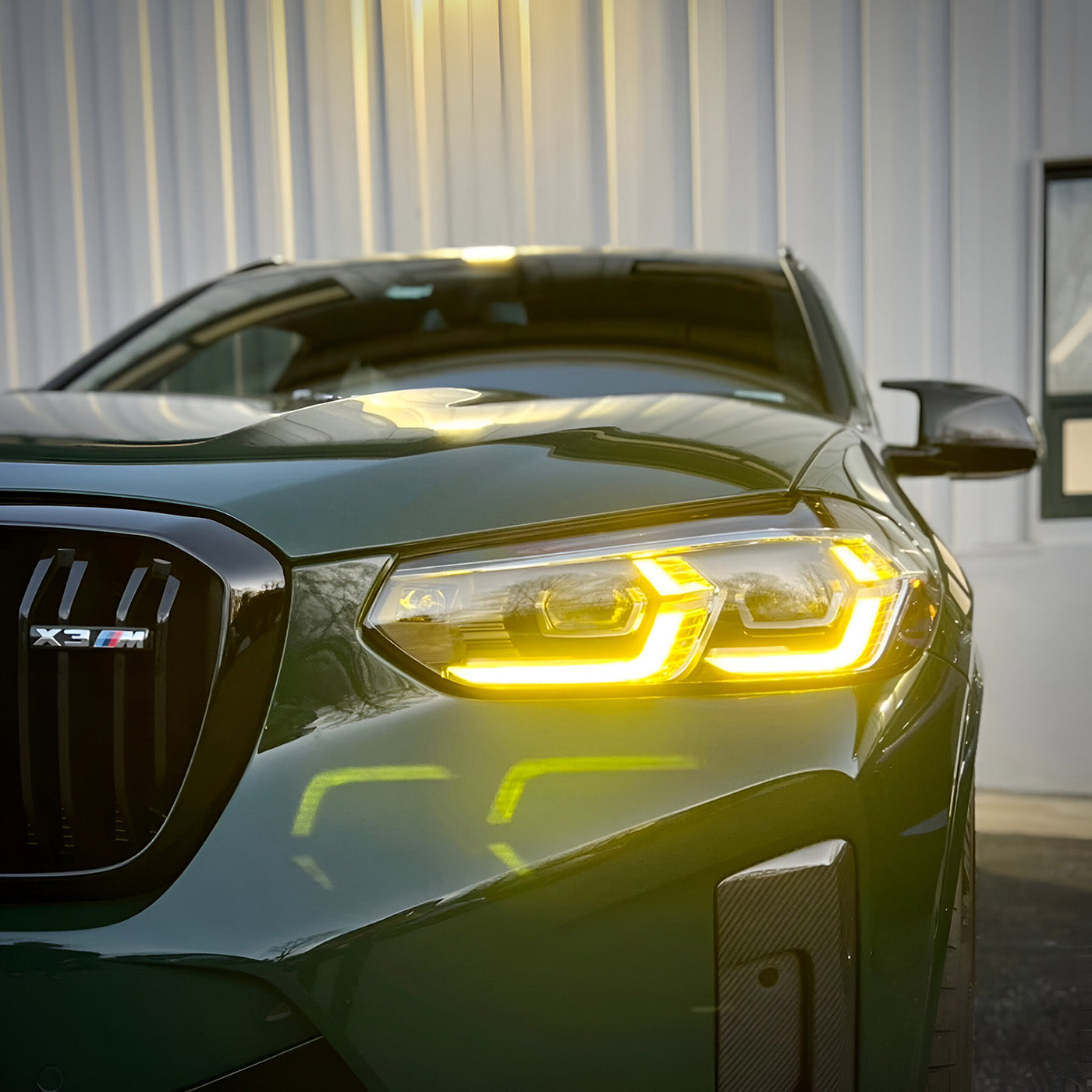 Side View of CSL Yellow DRL Modules Installed on BMW X4M F98