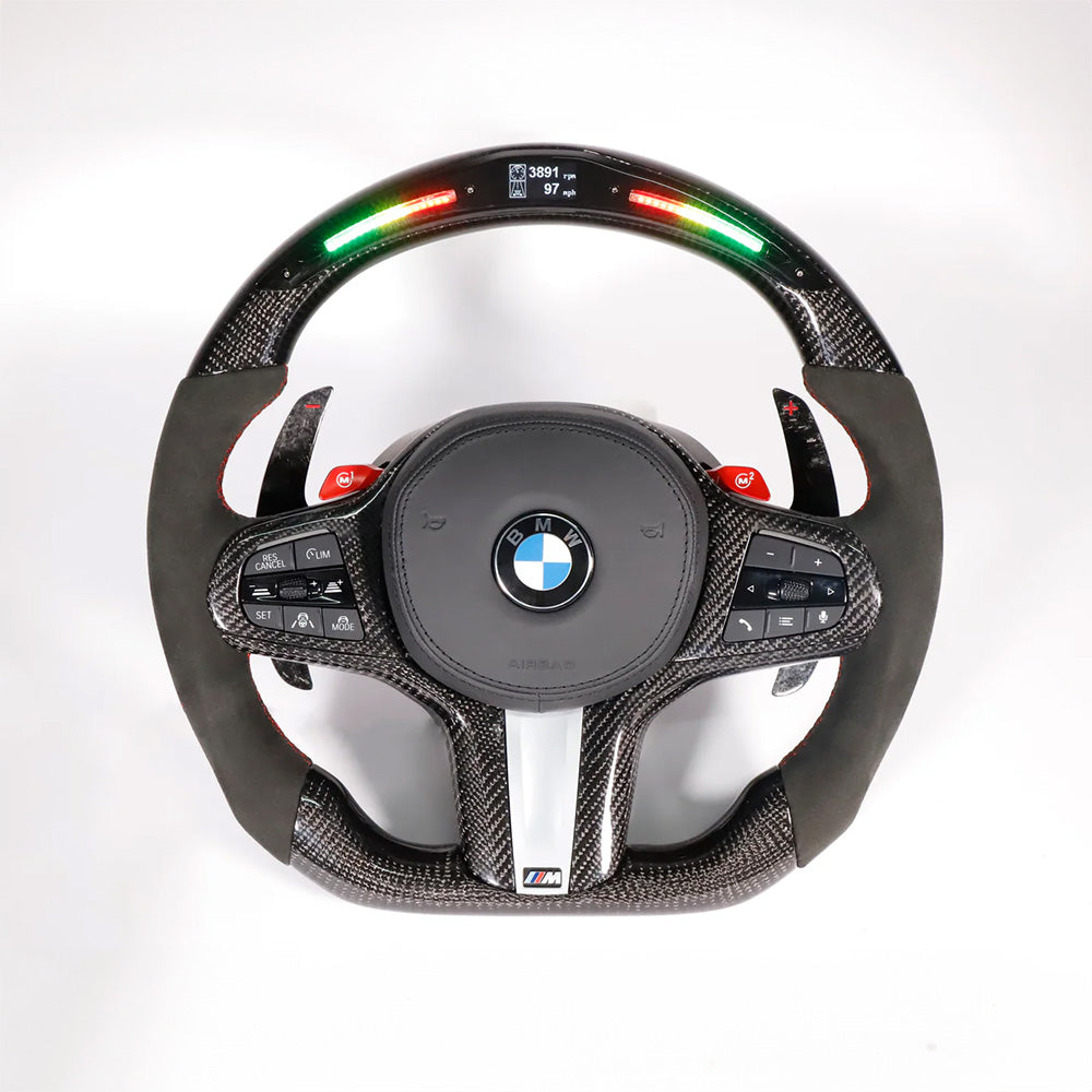 Angle View of Custom Carbon Fibre Steering Wheel for BMW G Series