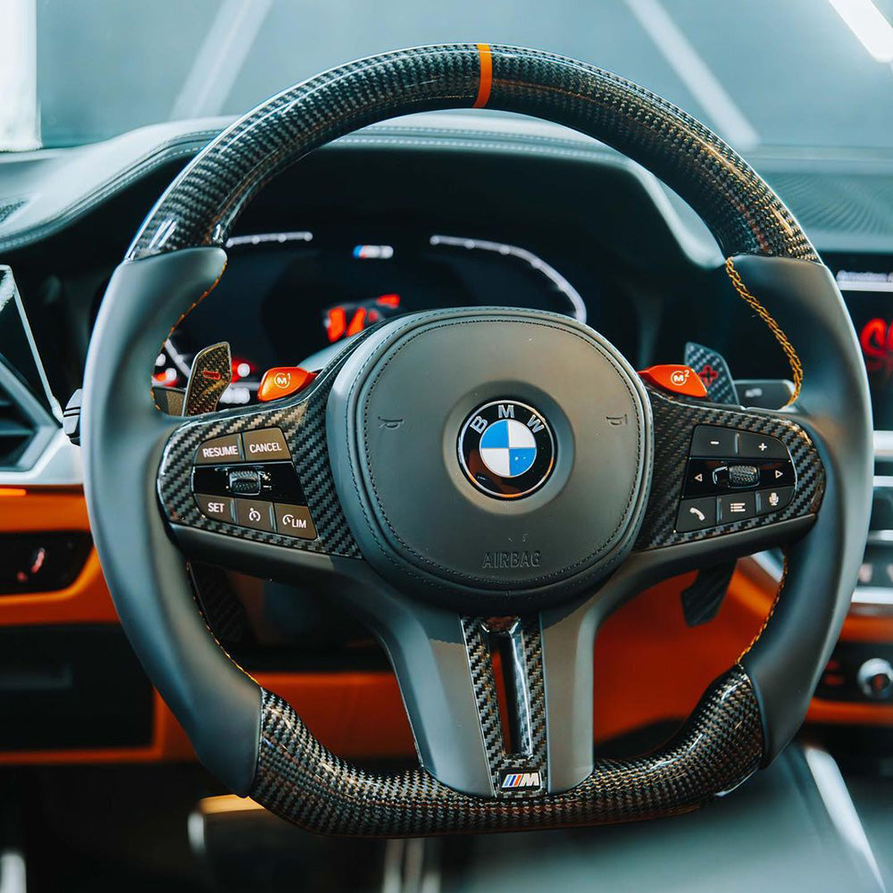 BMW G80 with Custom Carbon Fibre Steering Wheel Installed - Front View