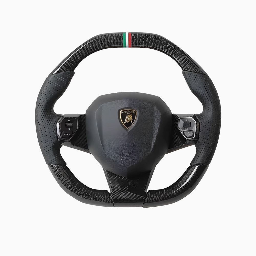 Angle View of Custom Carbon Fibre Steering Wheel for Lamborghini Aventador