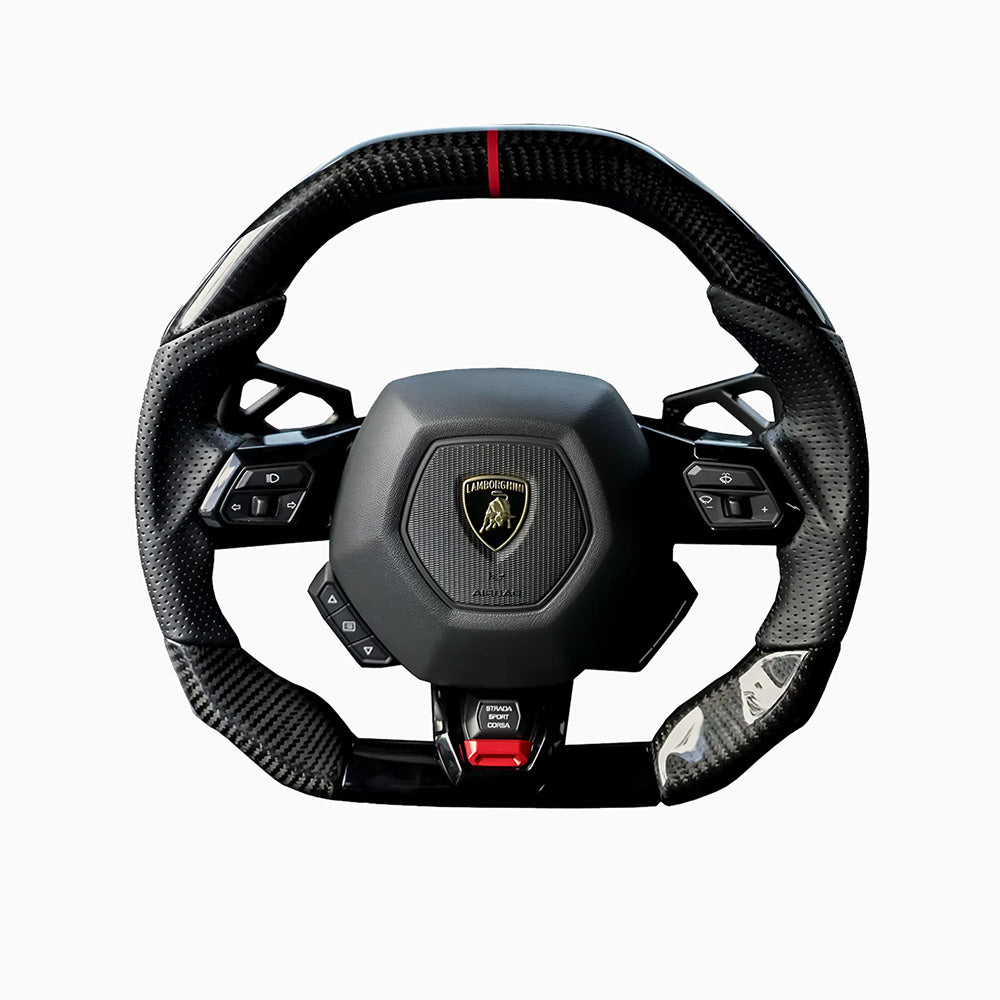 Angle View of Custom Carbon Fibre Steering Wheel for Lamborghini Huracan