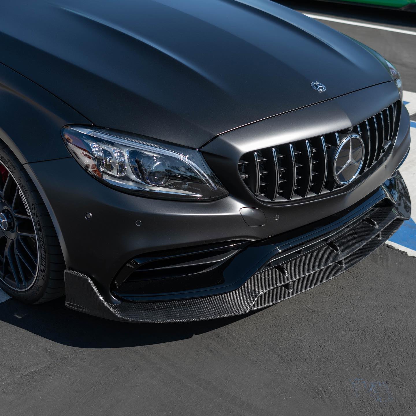 Mercedes C63 AMG W205 with Carbon Fibre Brabus Front Splitter Installed - Side View