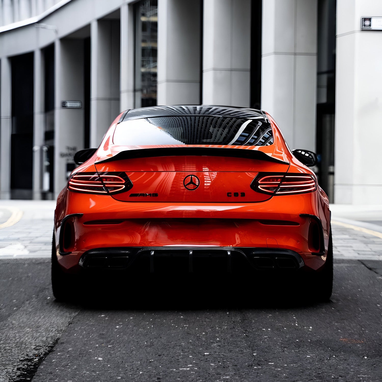 Mercedes C63 AMG W205 with Carbon Fibre Ducktail Rear Spoiler Installed - Rear View