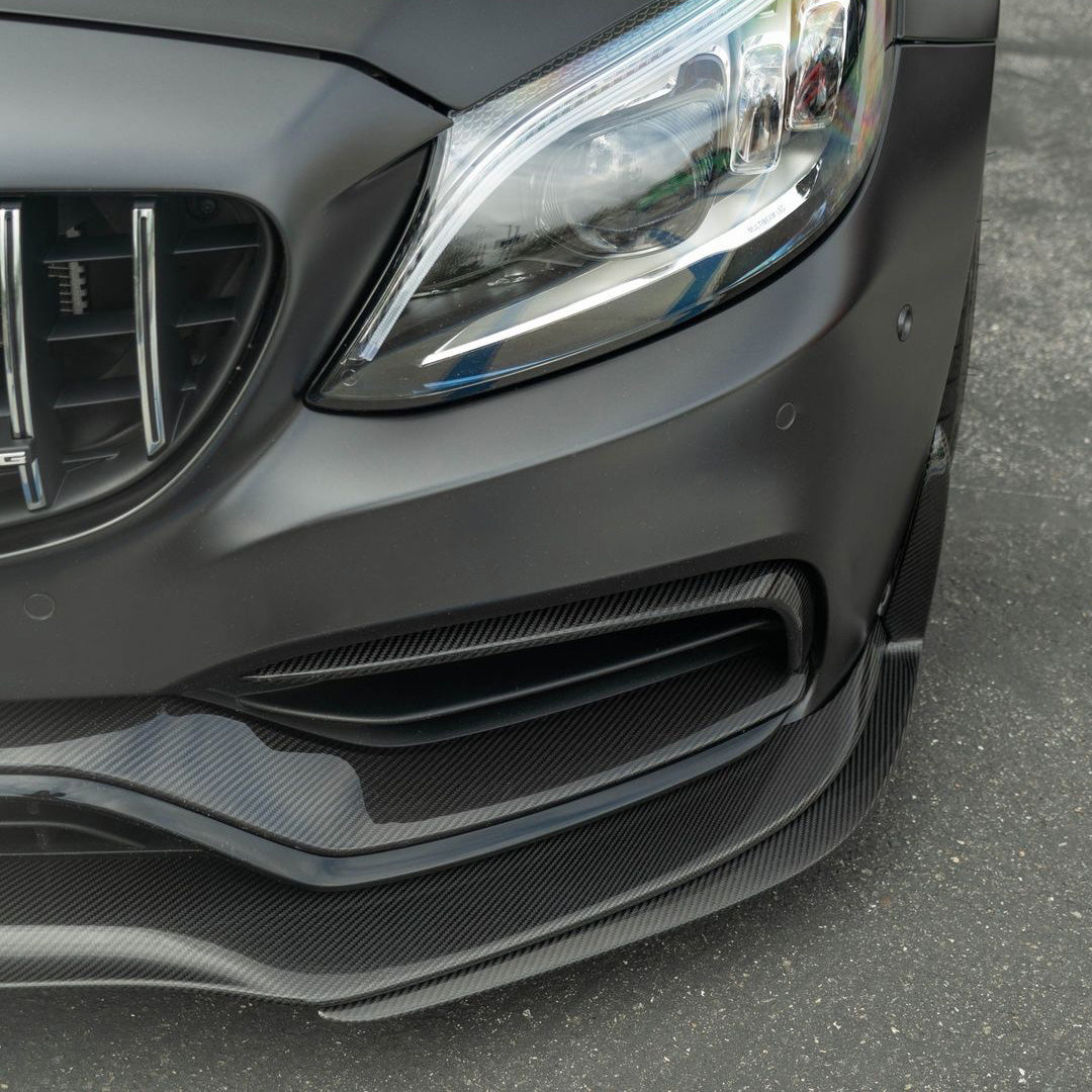 Mercedes C63 AMG W205 with Carbon Fibre Front Bumper Inserts Installed - Front View