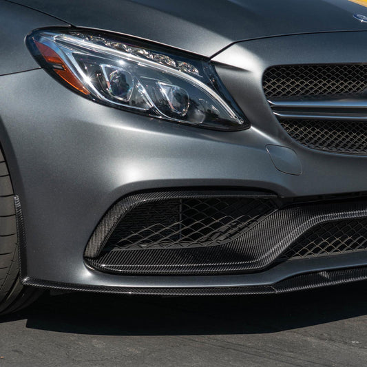 Side View of Mercedes C63 AMG W205 with Carbon Fibre Front Bumper Inserts Installed