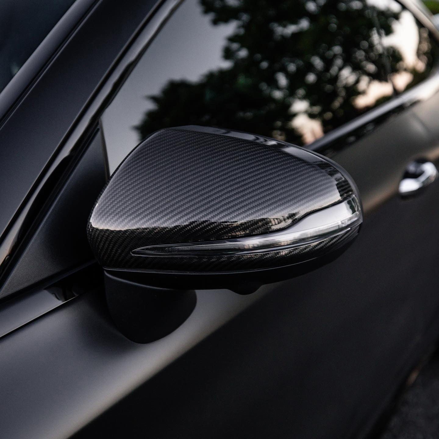 Mercedes C63 AMG W205 with Carbon Fibre Mirror Covers Installed - Front View