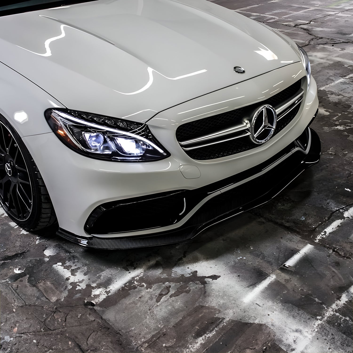 Mercedes C63 AMG W205 with Carbon Fibre PSM Front Splitter Installed - Side View