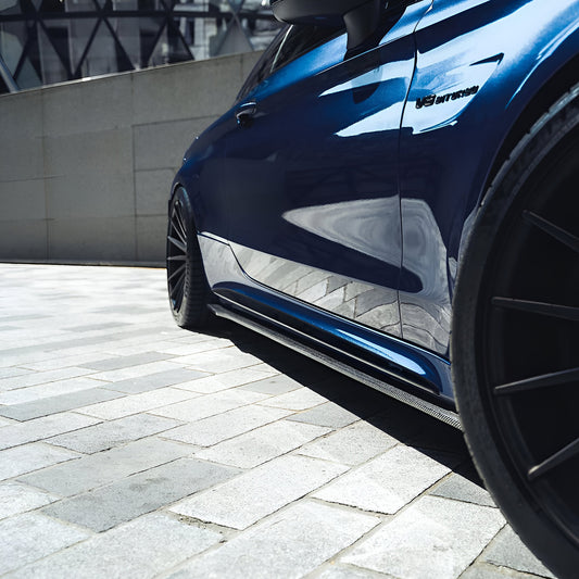 Side View of Mercedes C63 AMG W205 with Carbon Fibre Side Skirts Installed