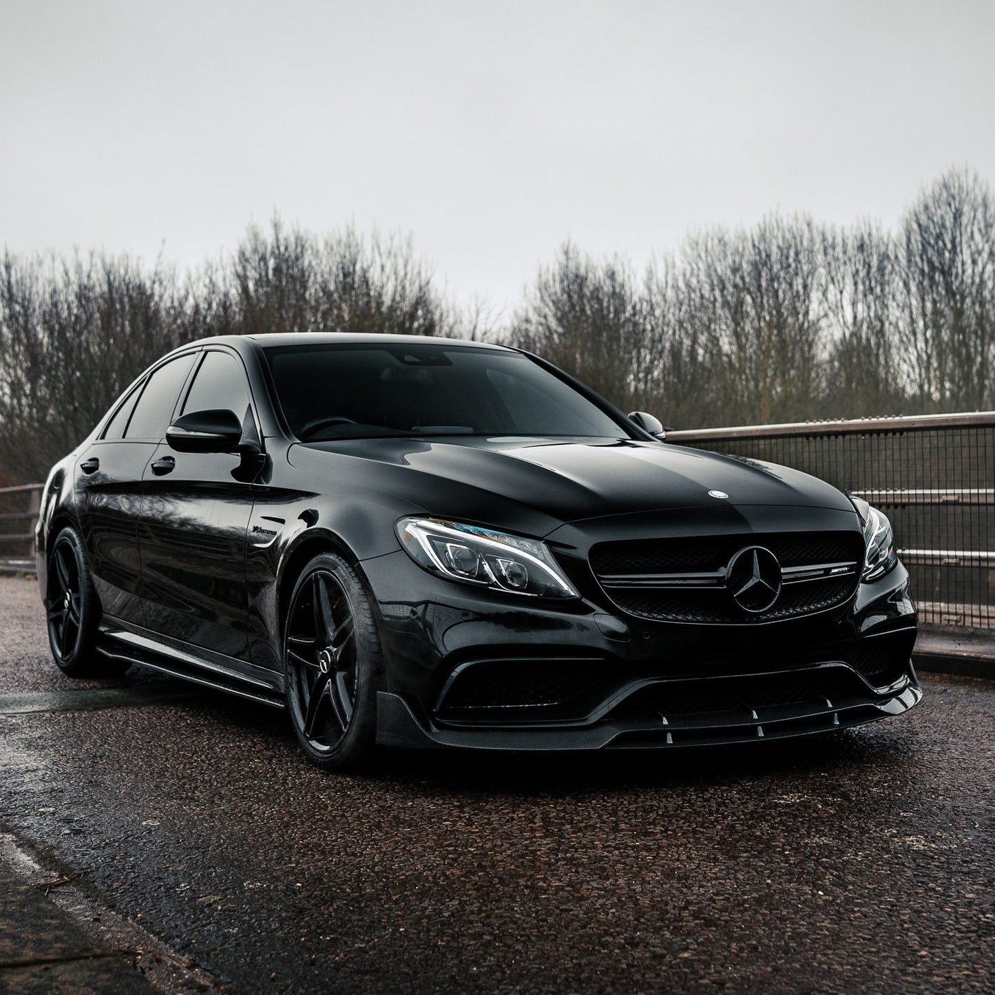 Side View of Mercedes C63 AMG W205 Saloon with Carbon Fibre Brabus Front Splitter Installed