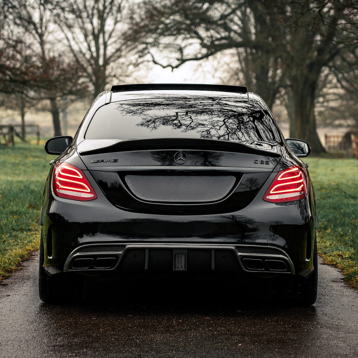 Mercedes C63 AMG W205 Saloon with Carbon Fibre F1 Brake Light Rear Diffuser Installed - Rear View