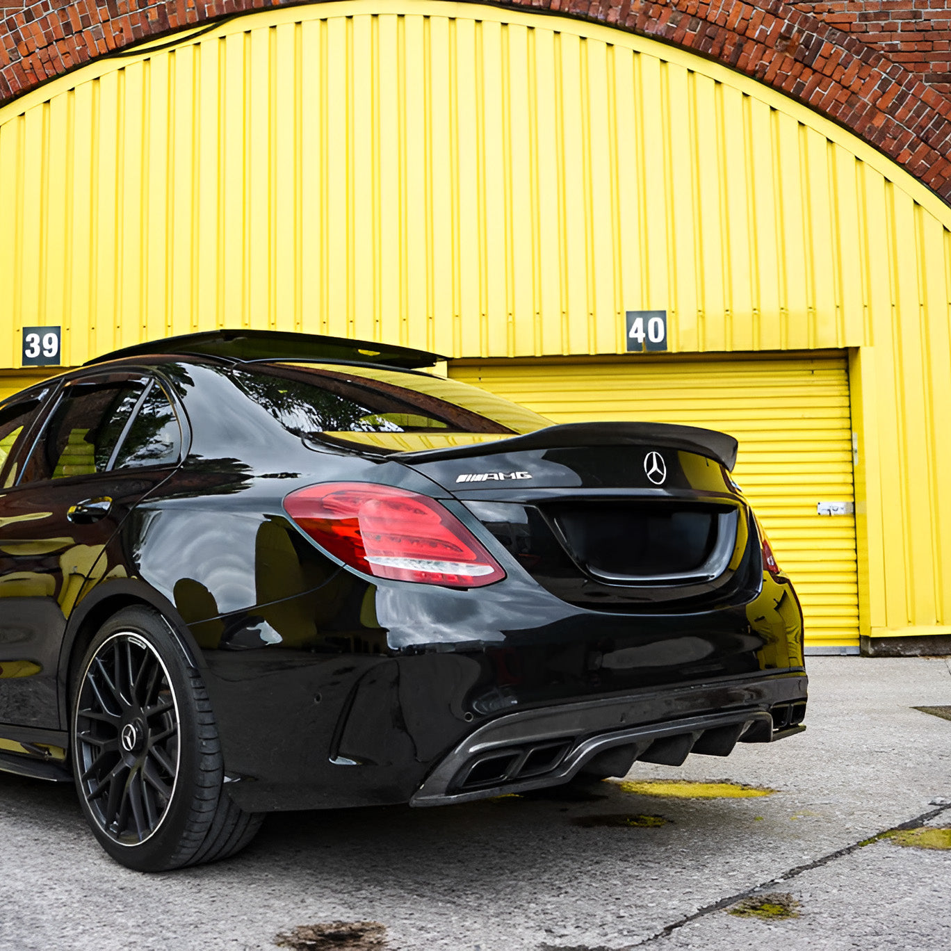 Side View of Mercedes C63 AMG W205 Saloon with Carbon Fibre OEM+ Rear Diffuser Installed