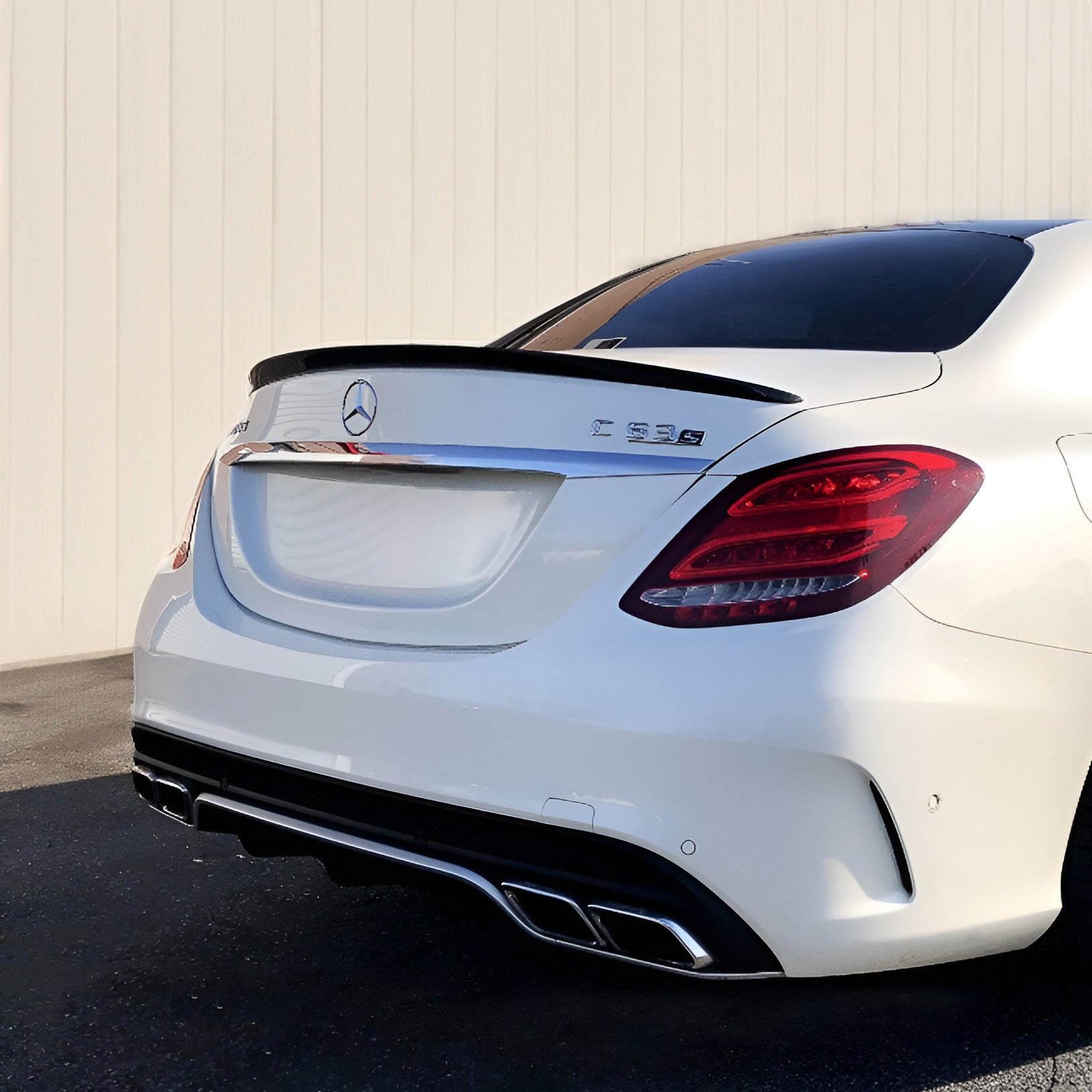 Mercedes C63 AMG W205 Saloon with Carbon Fibre OEM+ Rear Spoiler Installed - Rear View