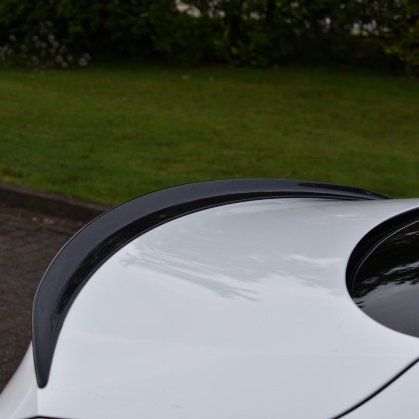 Side View of Mercedes C63 AMG W205 Saloon with Carbon Fibre OEM+ Rear Spoiler Installed