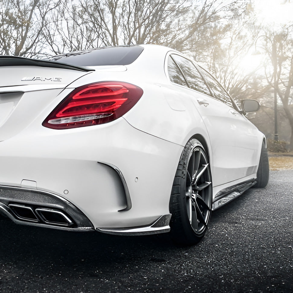 Mercedes C63 AMG W205 Saloon with Carbon Fibre Rear Side Winglets Installed - Rear View