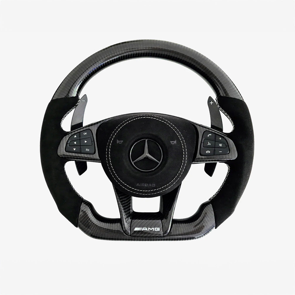 Angle View of Custom Carbon Fibre Steering Wheel for Mercedes AMG 2015 Style